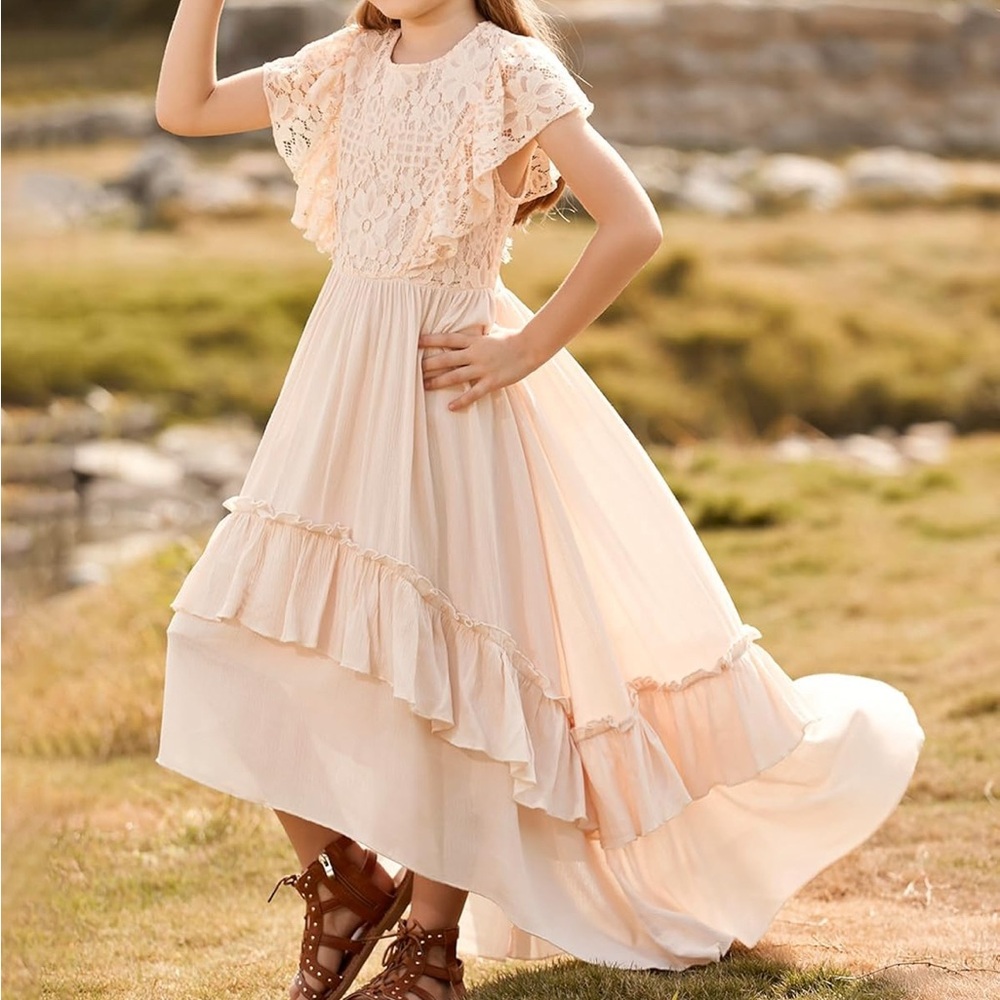 Girls size 10 beige photo shoot dress with lace